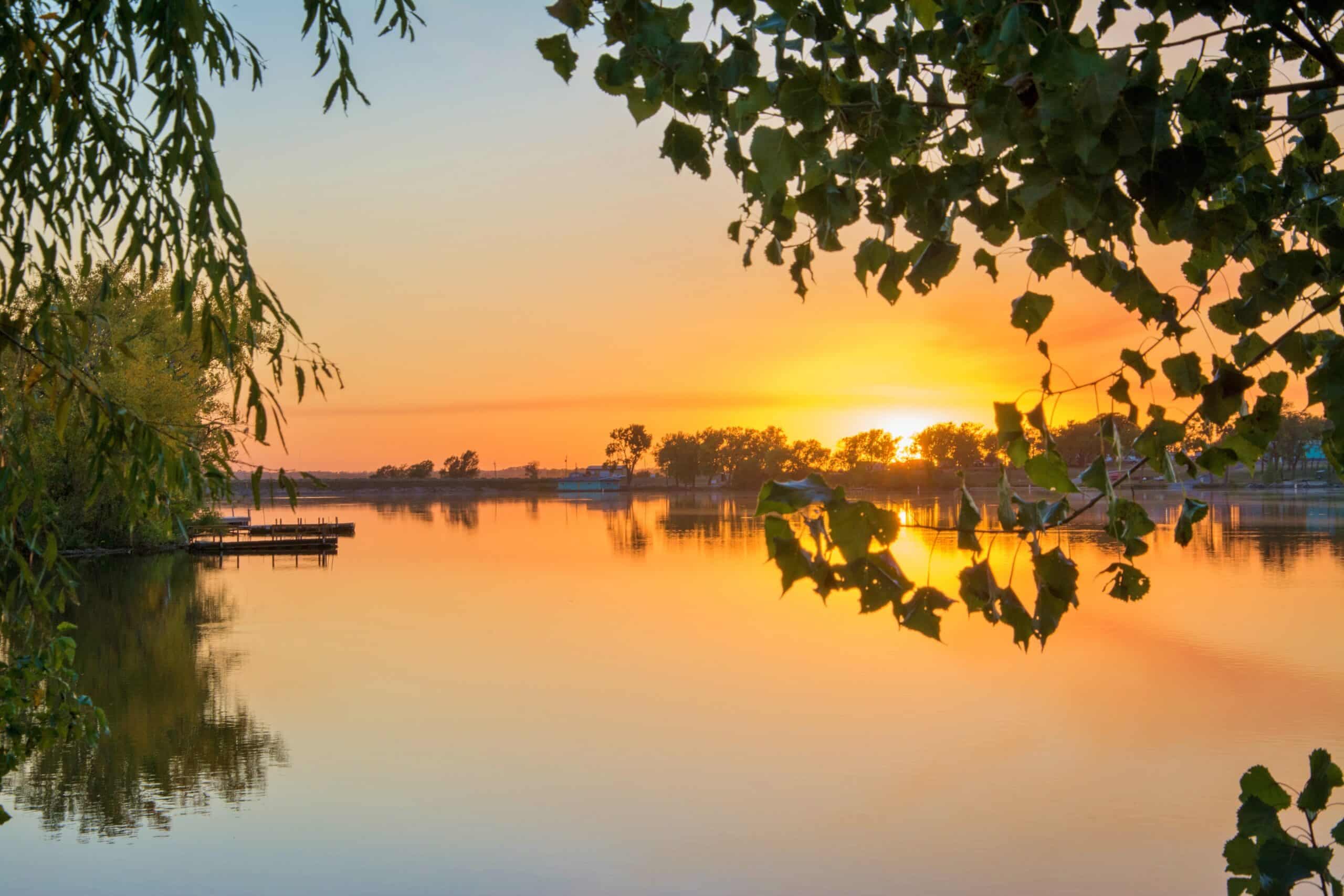 sunset over lake