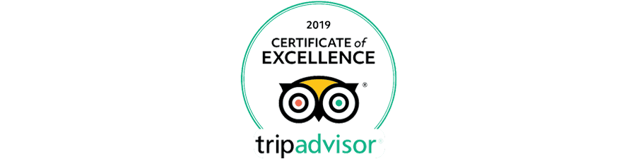 2019 TripAdvisor Certificate of Excellence badge featuring an owl logo.